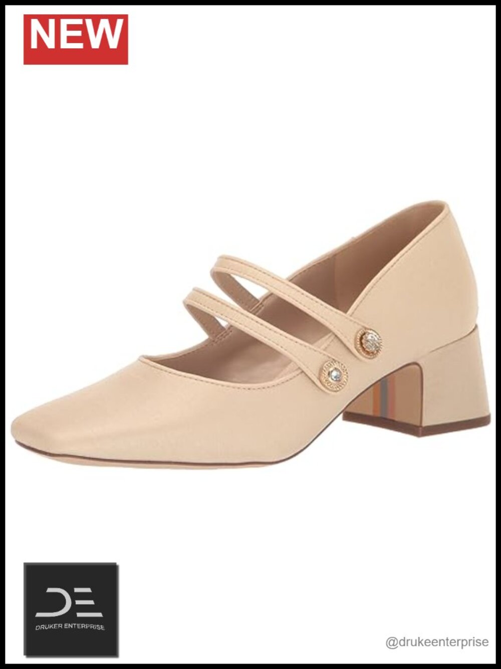 Square Toe Mary Jane Pumps with Jeweled Buttons Faux Suede Block Heel